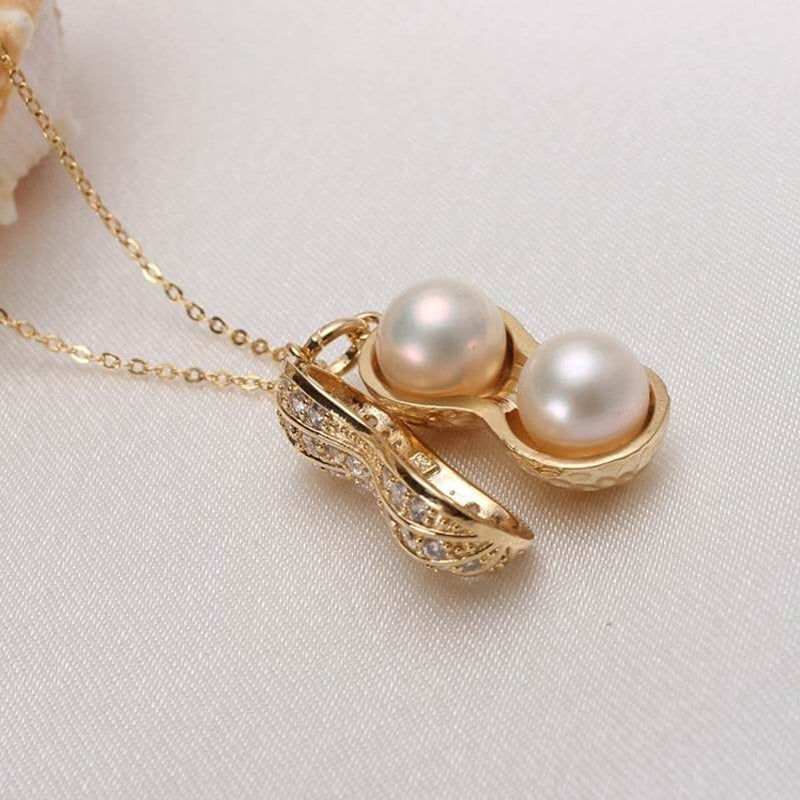 Unisex Gold Simulierte Perlen Erdnuss Mit Kristallen Link Halskette Set | Shop Nory