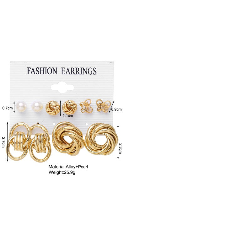 Damen Goldplattierte Twirl Cutout Schmetterling Hoops Kunstperle 5 Paar Ohrringe | Shop Nory