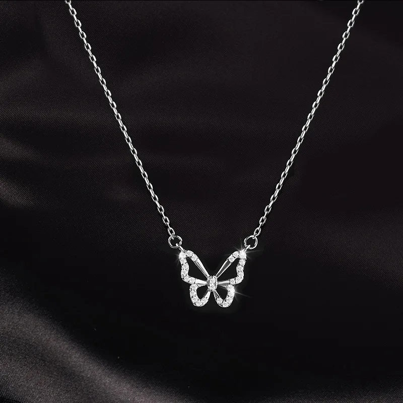Damen Silber Hohl Ausschneiden Schmetterling Kristall Choker Halskette | Shop Nory