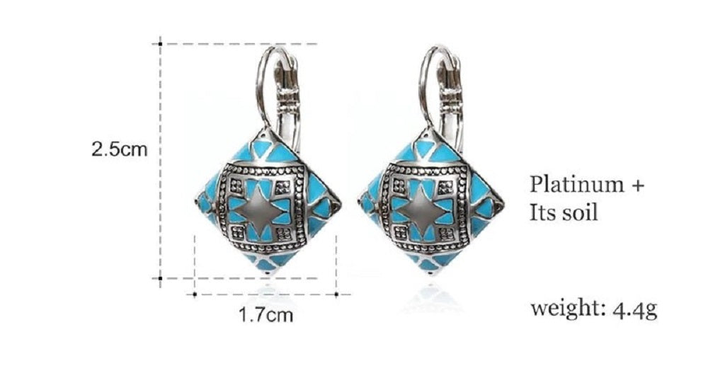 Damen Silber Blau Emaille Retro Quadratische Dangle Hook Ohrringe | Shop Nory