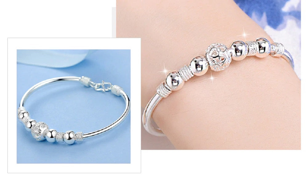 Damen 925 Sterling Silber Glücksball Perlen Charms Armband | Shop Nory