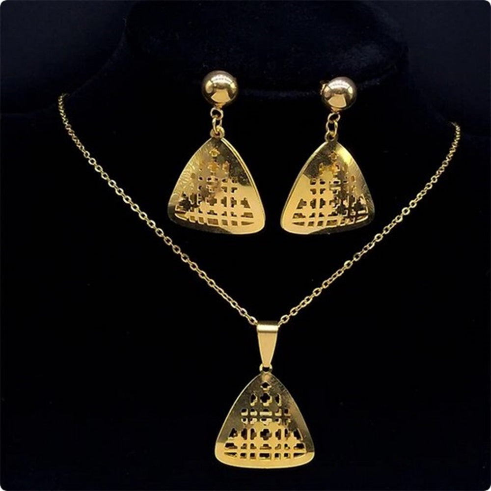 Damens Gold Flower of Life Edelstahl Hohl Ohrringe Anhänger Halskette Set | Shop Nory