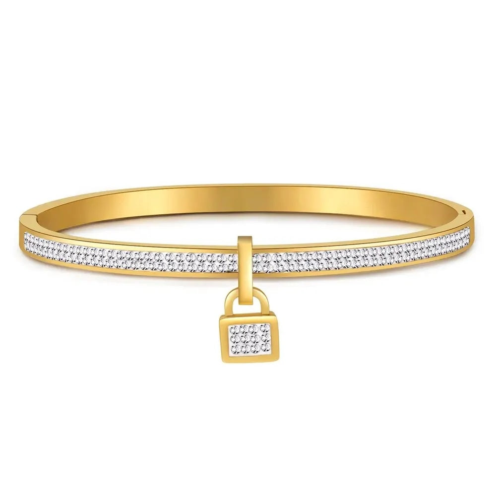 Damen Luxus Kristall Schloss Anhänger Titanstahl Armband Armreifen | Shop Nory