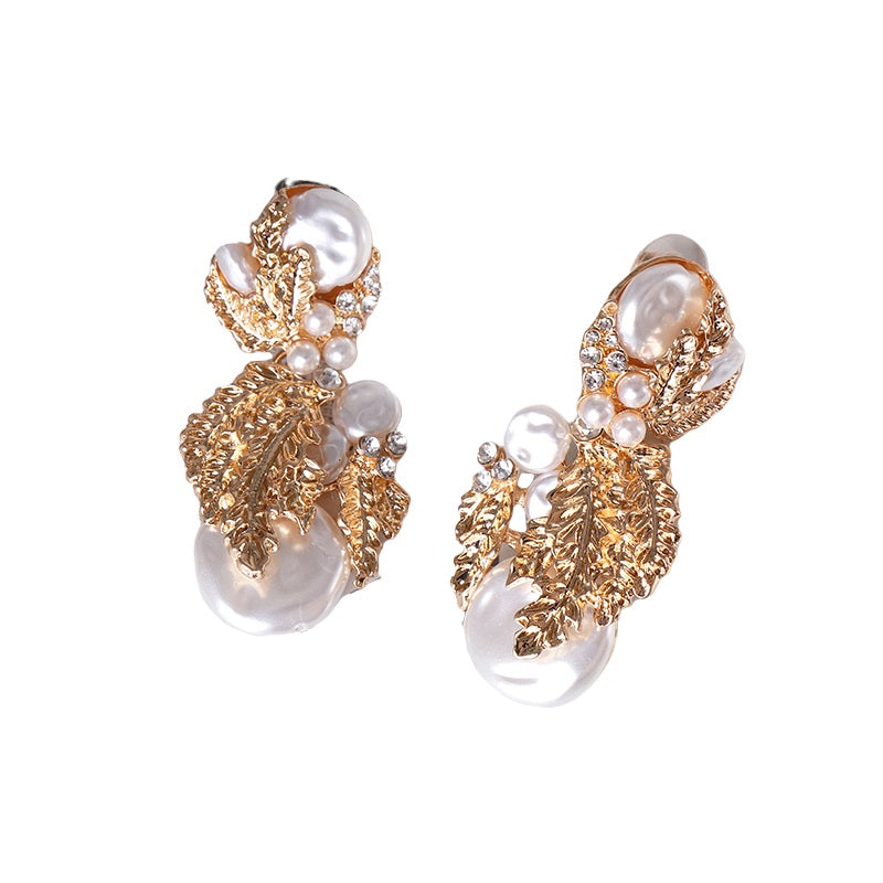 Damen Gold Perlen Kristall Bead Blatt Bold Ohrringe | Shop Nory