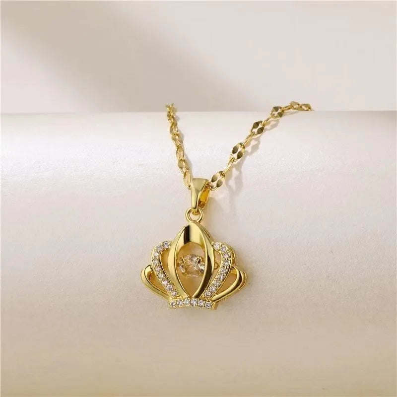 Damen Goldbeschichtete Herzschlag Kristall Anhänger Edelstahl Schlüsselbein-Ketten | Shop Nory