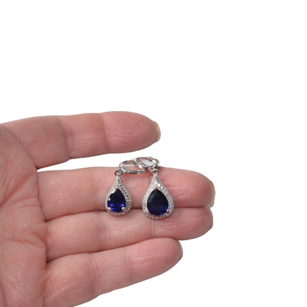 Damen 925 Silber Sterling Kristall Blau Zirkon Ohrringe mit Anhänger | Shop Nory