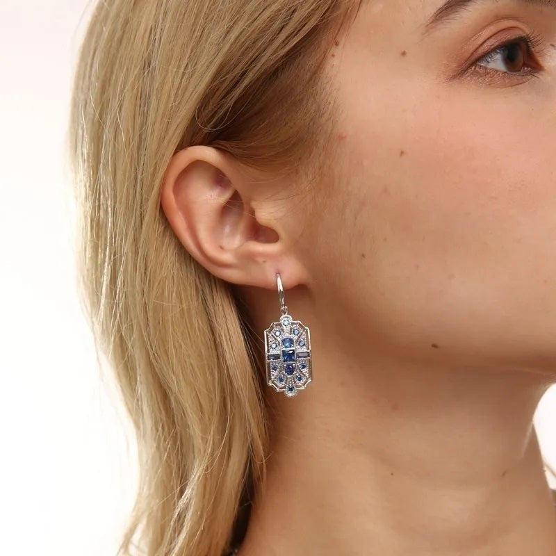 Damen Silber Weiß & Blau Kristallstein Halsketten-Set | Shop Nory