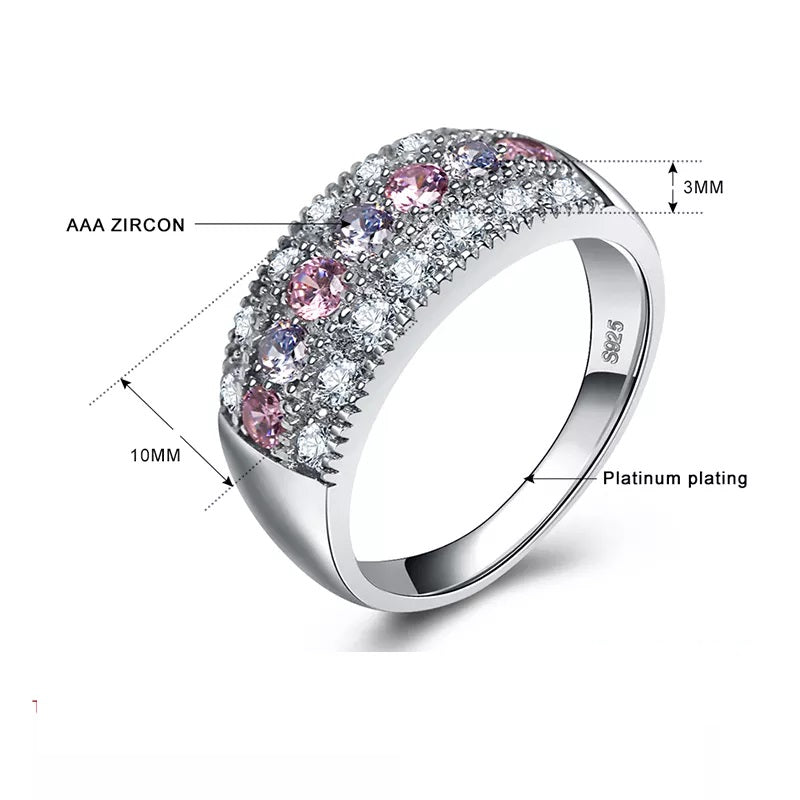 Damen 925 Sterling Silber 3 Reihen Pink & Weiß AAA Zirkon Kristalle Ringe | Shop Nory