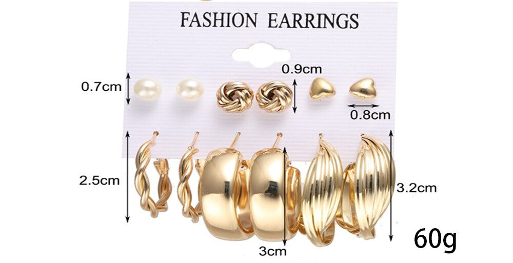 Damen Gold Glatte Dreh Hoop Faux Perlen Herz 6 Paar Ohrringe | Shop Nory