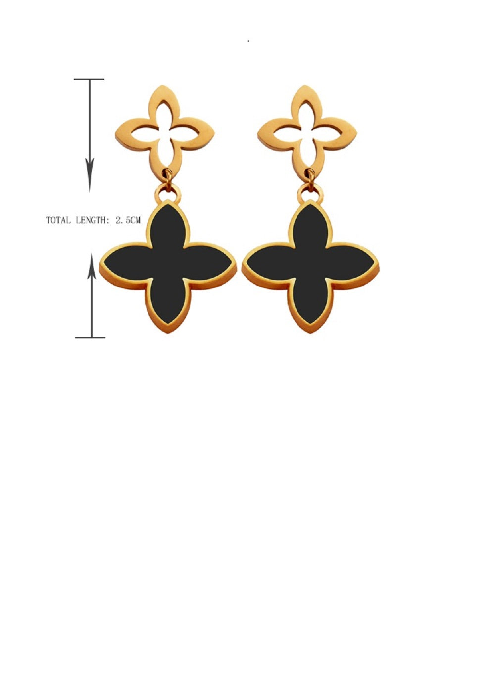 Damen Schwarze Gold Hypoallergene Edelstahl Glücksklee Ohrstecker | Shop Nory