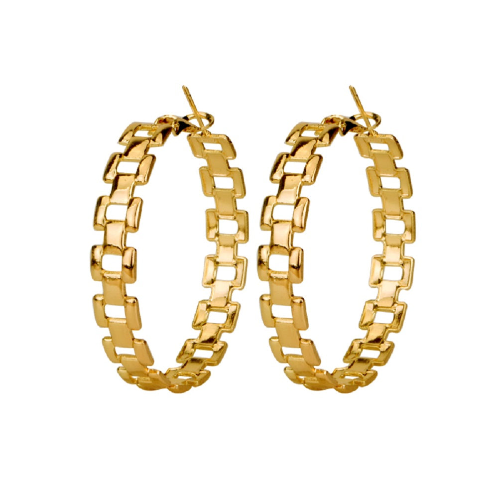 Damen Gold Mittel Rund Hohl ausgeschnitten Klassische Creolen Ohrringe mit Hebelverschluss | Shop Nory