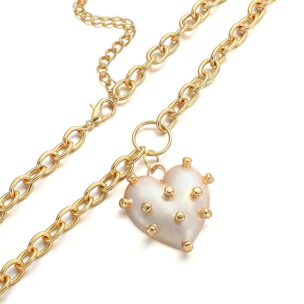 Damen Goldplattierte Chunky Runde Gliederkette & Unregelmäßiger Pokey Perlen Herzanhänger | Shop Nory