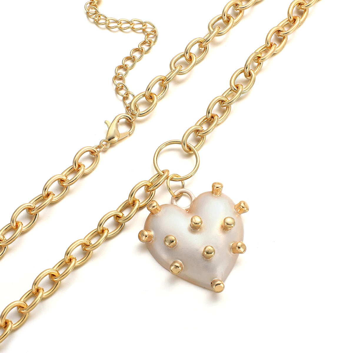 Damen Goldplattierte Chunky Runde Gliederkette & Unregelmäßiger Pokey Perlen Herzanhänger | Shop Nory