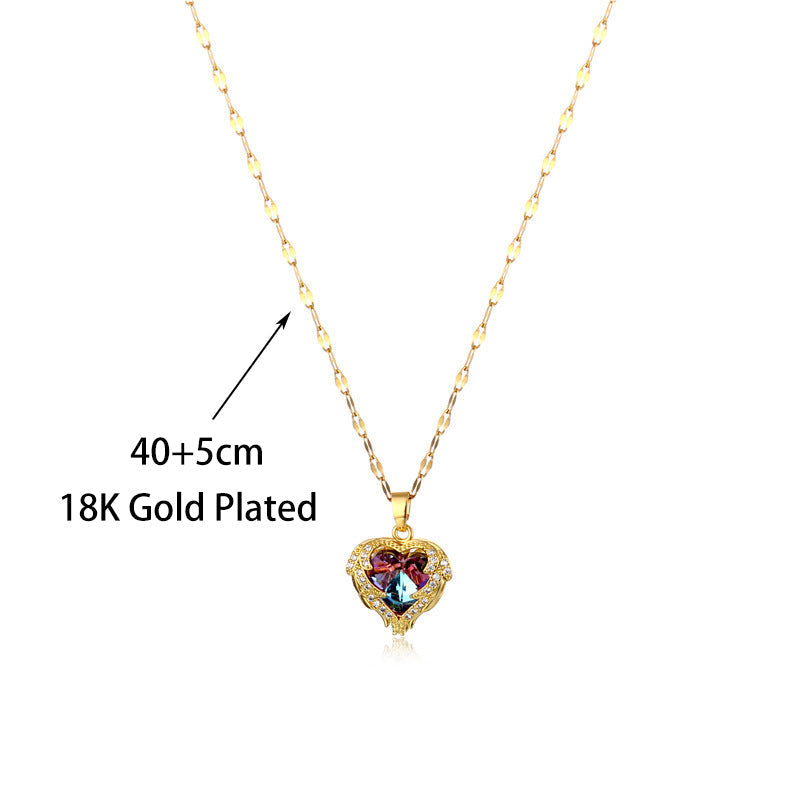 Luxus Gold Zirkon Kristall Ozean Herz Anhänger & Kettenhalskette | Shop Nory