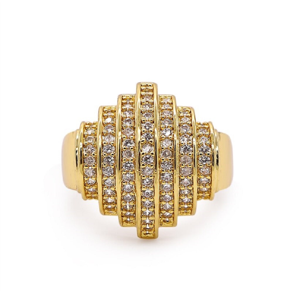 Damen 18k Goldplattierter Geometrischer 7-Lagiger Reihen Bandring | Shop Nory