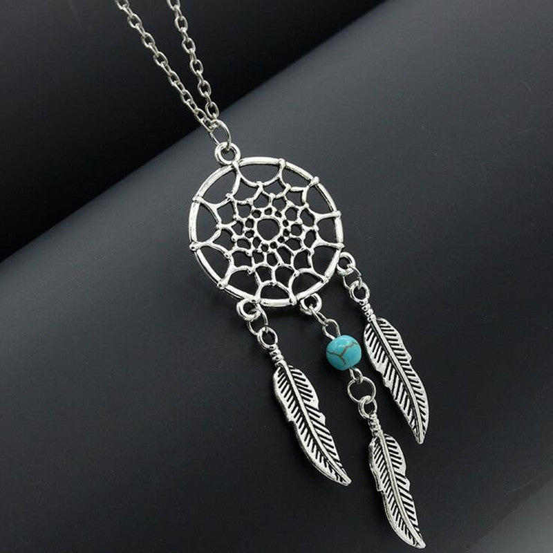 Damen Silber Bohemia Traumfänger Perlen Feder Quaste Anhänger Halskette | Shop Nory