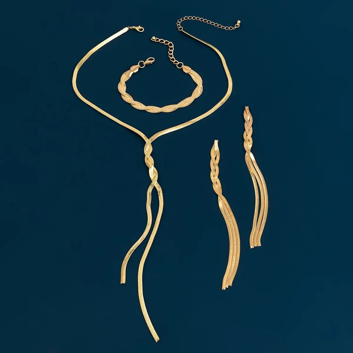 Damen Gold Lang V-förmig Quaste Schlange Ketten Ohrringe Armband Halskette Set | Shop Nory