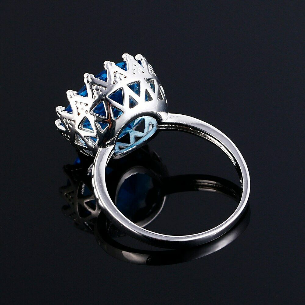 925 Silber Krone Cut Rund Große Himmelblau Topas Edelstein Ring | Shop Nory