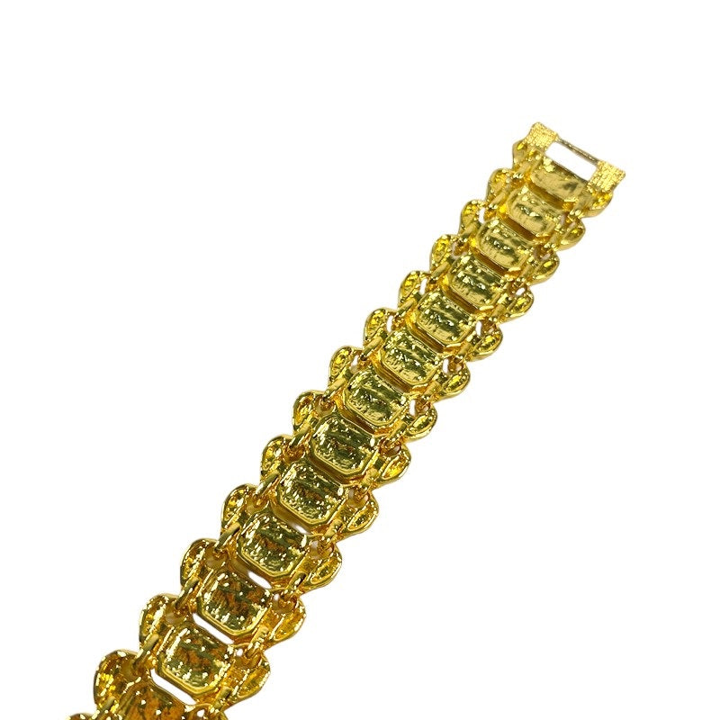 Herren Damen Unisex 24K Goldbeschichtete Breite Floral Geprägte Glieder Muster Armbänder | Shop Nory