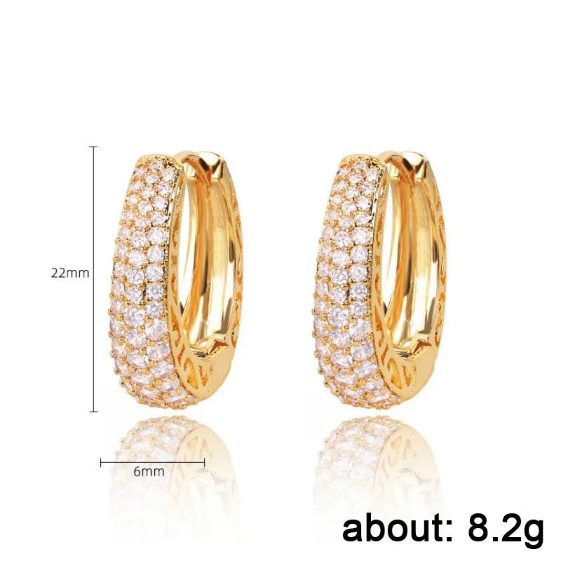 Damen Mädchen Luxus goldplattierte pave funkelnde CZ Stein Creole Huggie Ohrringe | Shop Nory