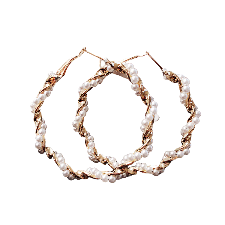 Damen Runde Gold Simulierte Perle Twist Geometrische Creolen | Shop Nory