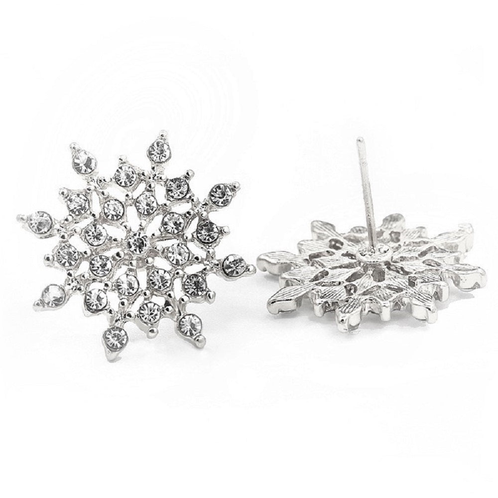 Damen Silber Strass Kristall Zirkon Schneeflocke Blumen Ohrstecker | Shop Nory