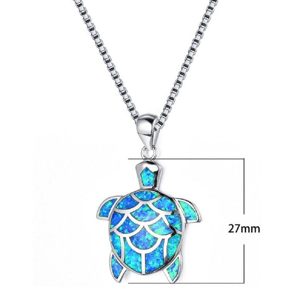 Blauer Opal Fischschuppen Schildkrötenanhänger Silberne Gliederkette Halskette | Shop Nory