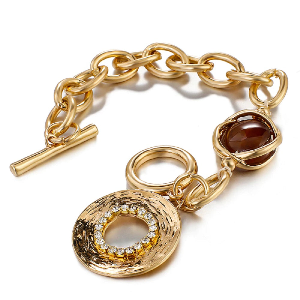 Gold Smoky Edelstein Chunky Runde Glieder Toggleverschluss Armband | Shop Nory