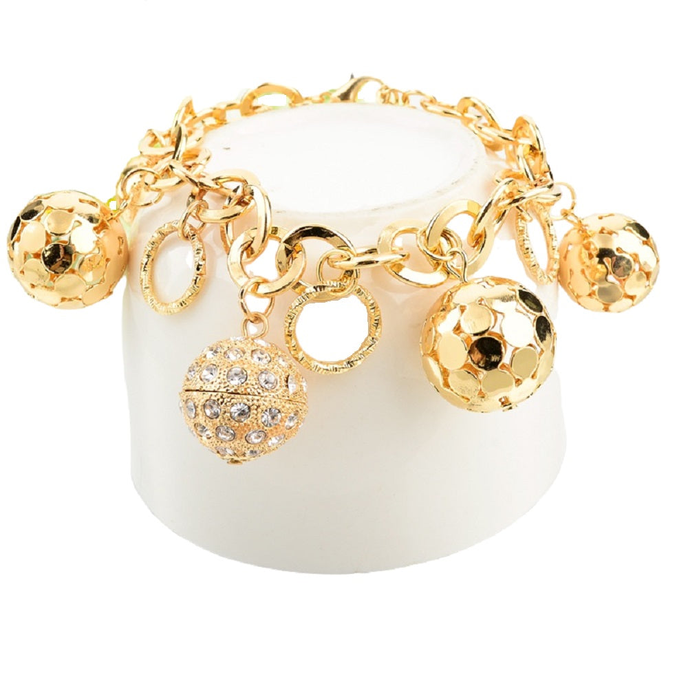 Damen Gold Chunky Runde Gliederkette mit Hohlball-Ausschnitt Kristallarmbänder | Shop Nory