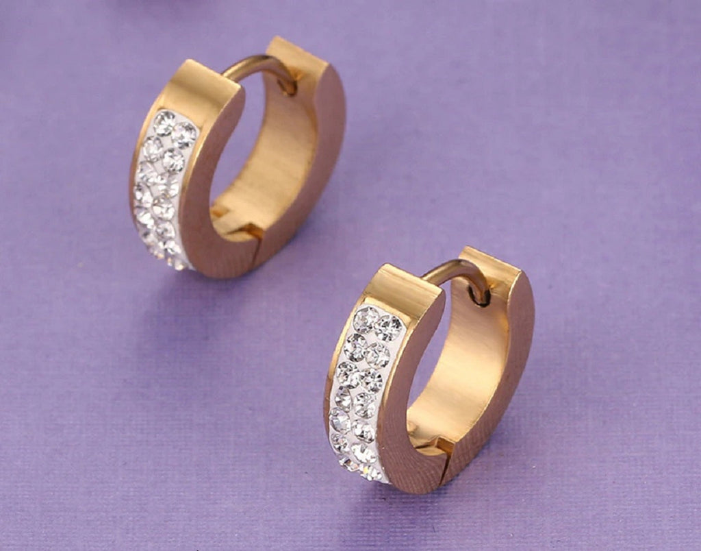 Gold Kleine Edelstahl Kristall Kleine Huggie Hoop Ohrringe | Shop Nory