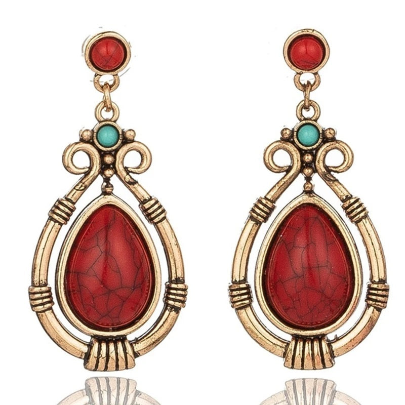 Damen Ethnische Retro Tibetische Rote Türkis Wasser Tropfen Ohrringe | Shop Nory