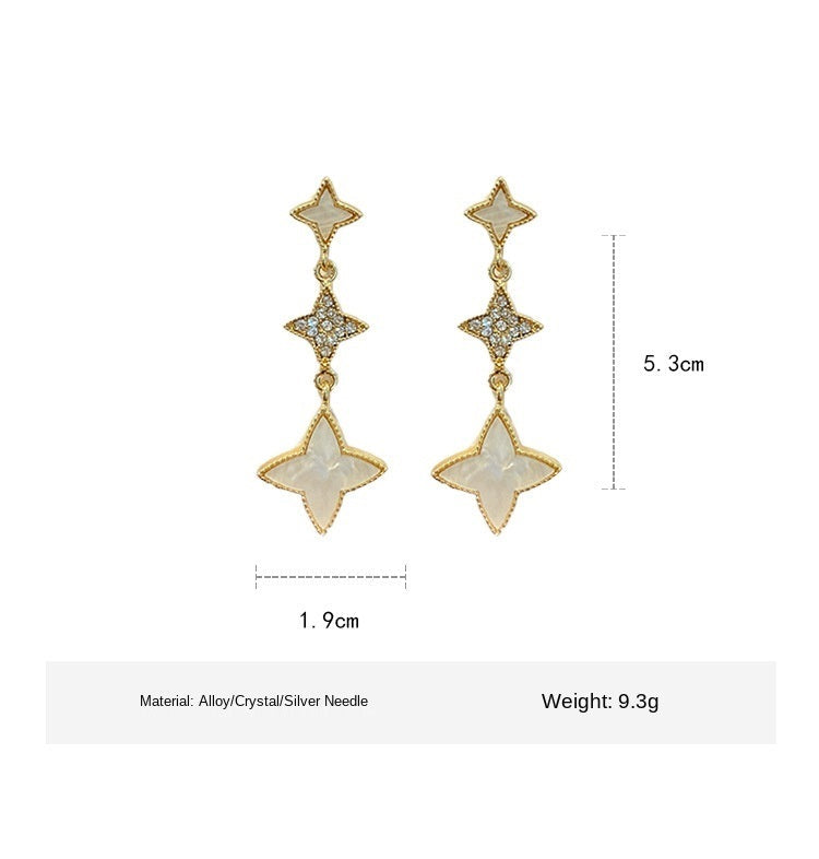 Damen Weiße Vierblättrige Kleeblatt Zirkon Kristall Anhänger Ohrstecker | Shop Nory