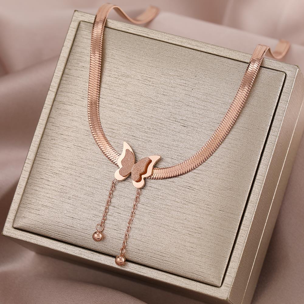 Damen Schmetterling Rosegold Edelstahl Ketten Snake Chains Choker Halskette | Shop Nory