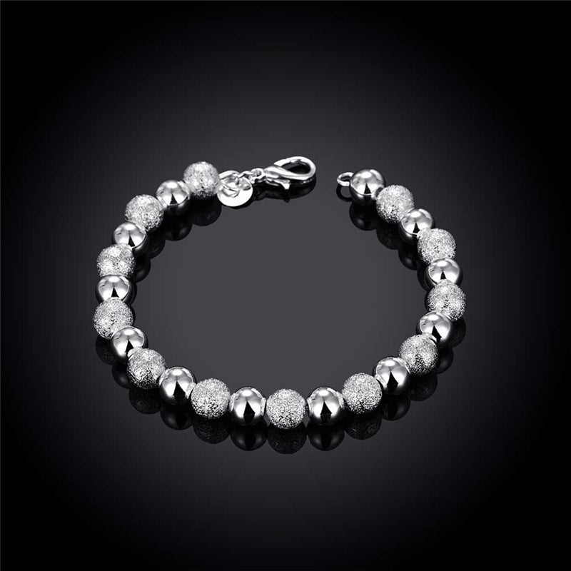Damen 925 Sterling Silber Glatt Matt 8mm Ball Perlen Armband | Shop Nory