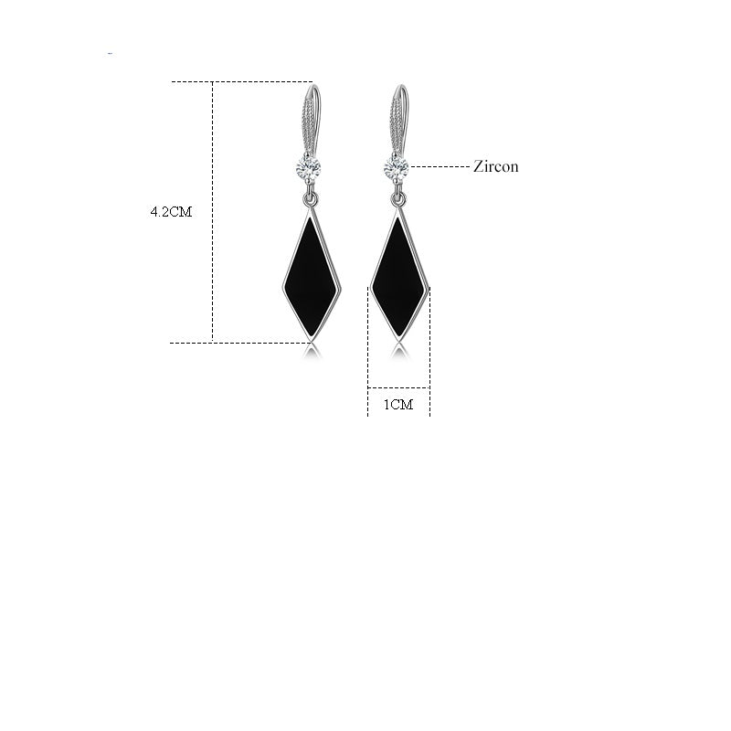 Damen Sterlingsilber Schwarze Emaille Dreieck Echte Kristall Haken Ohrhänger | Shop Nory