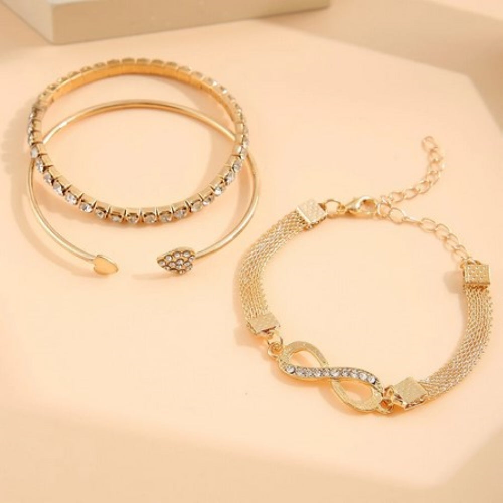 Damen Gold Minimalistisch 3 Reihen Herz Kristall Bangle Party Stil Frauen Armbänder | Shop Nory