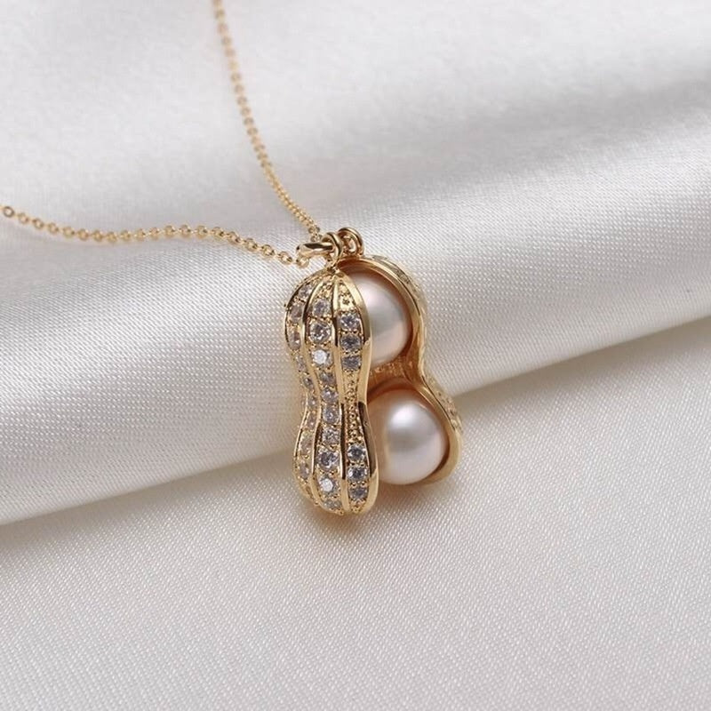 Unisex Gold Simulierte Perlen Erdnuss Mit Kristallen Link Halskette Set | Shop Nory