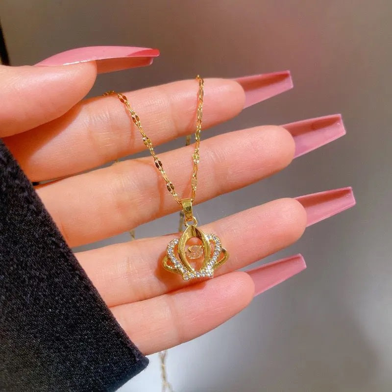 Damen Goldbeschichtete Herzschlag Kristall Anhänger Edelstahl Schlüsselbein-Ketten | Shop Nory