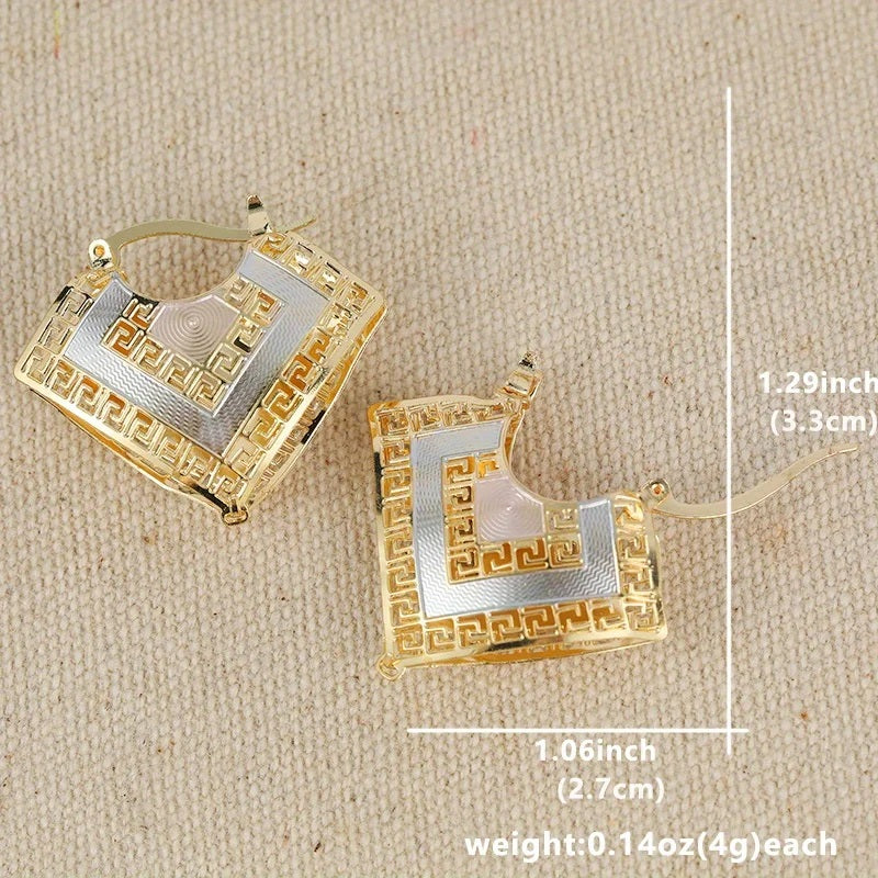 Damen Goldplattierte Zweifarbige Hohl-Ausschnitt Schicht Creolen | Shop Nory