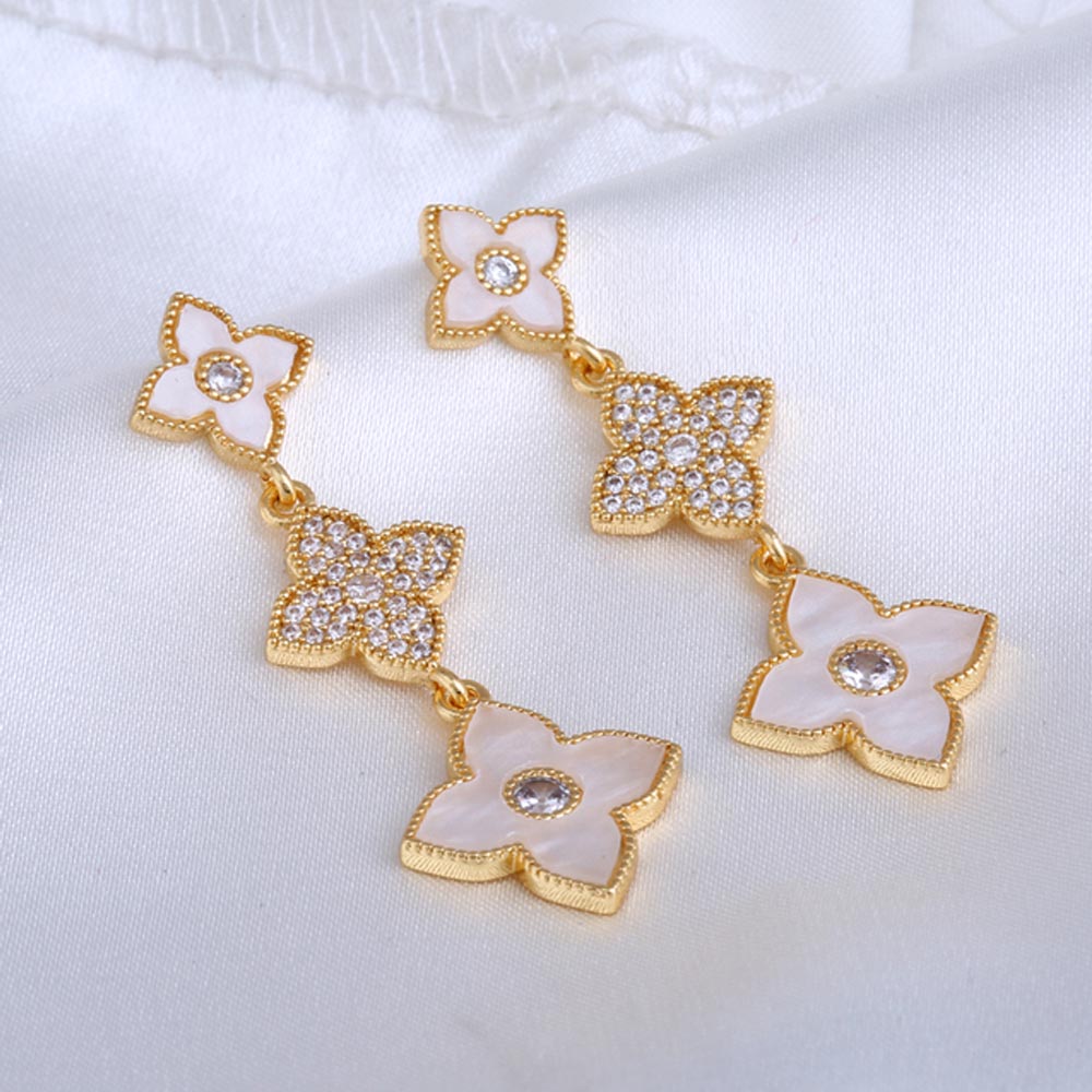 Damen Weiße Vierblättrige Kleeblatt Zirkon Kristall Anhänger Ohrstecker | Shop Nory