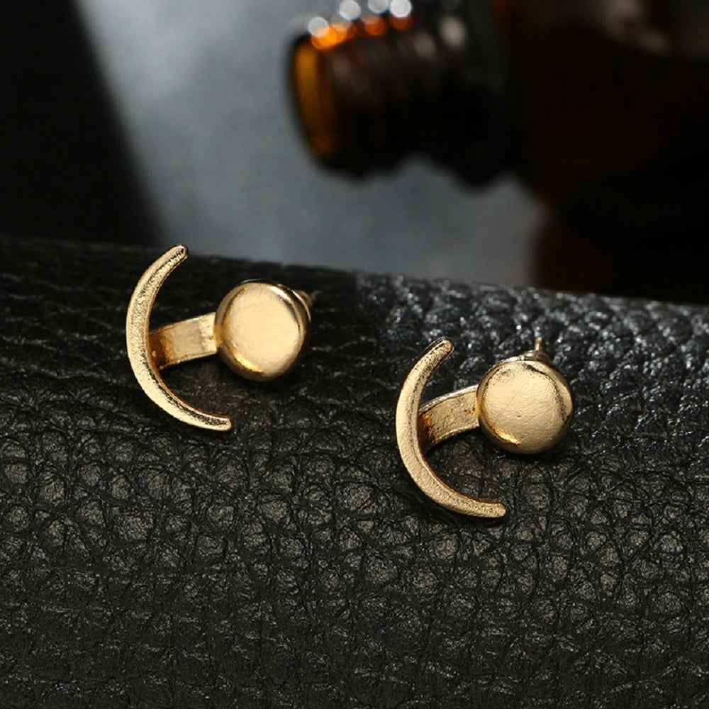Damen Geometrische Mond Doppelseitige Runde Ohrstecker | Shop Nory