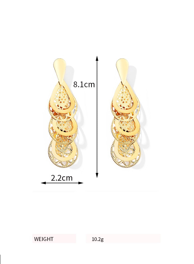 Damen Gold Hollow Cut Out Tier Layered Geer Wheel Drop Ohrringe | Shop Nory