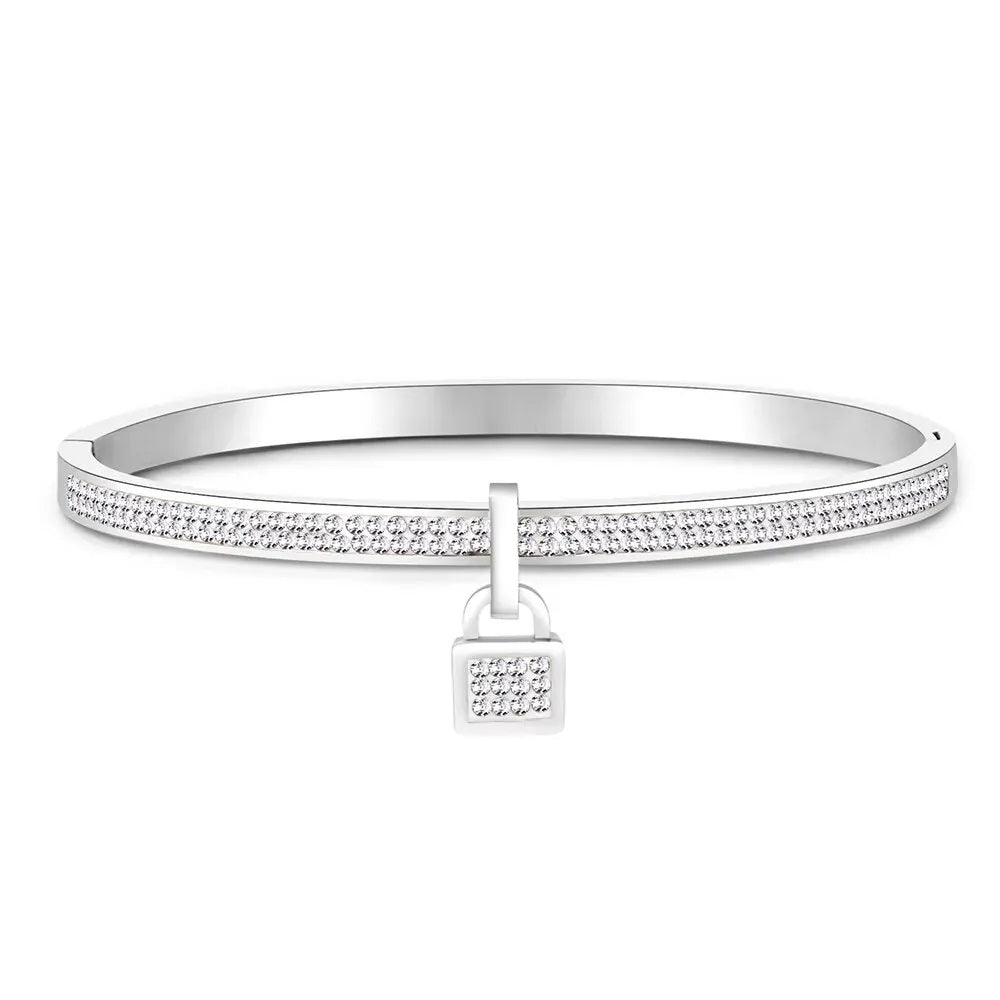 Damen Luxus Kristall Schloss Anhänger Titanstahl Armband Armreifen | Shop Nory