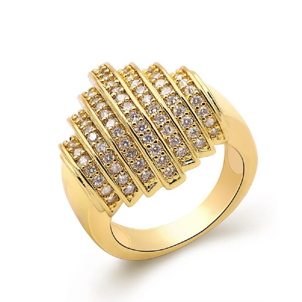 Damen 18k Goldplattierter Geometrischer 7-Lagiger Reihen Bandring | Shop Nory