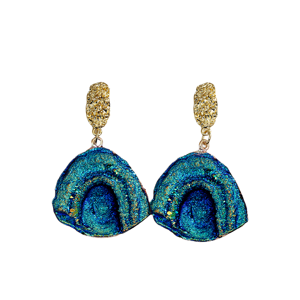 Damen Blau Regenbogen-Mondstein Abstrakte Naturstein Halbmond Hängeleuchten | Shop Nory