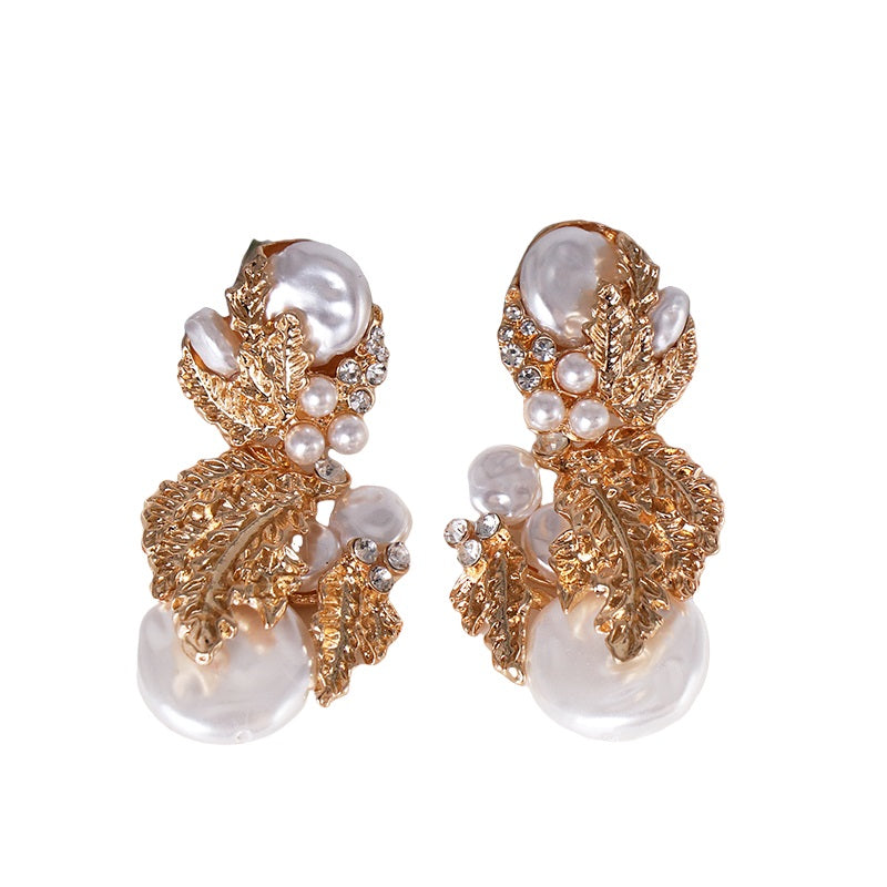 Damen Gold Perlen Kristall Bead Blatt Bold Ohrringe | Shop Nory
