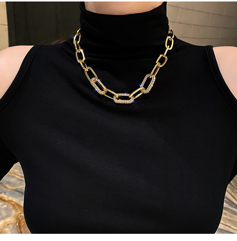 Damen Gold Silber Dick Rechteckige Gliederkette Kristall Choker Halskette | Shop Nory