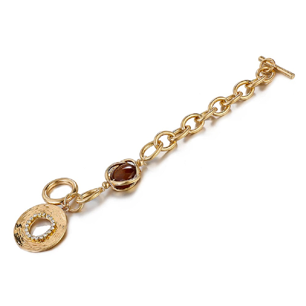 Gold Smoky Edelstein Chunky Runde Glieder Toggleverschluss Armband | Shop Nory