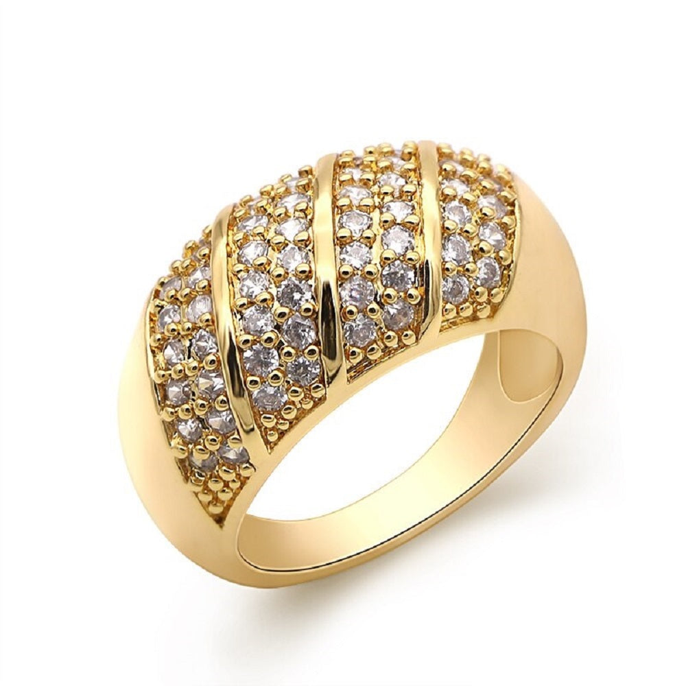 Damen 18k vergoldet 4 Reihen Kubikzirkonia Dicke Band Solide Ring | Shop Nory