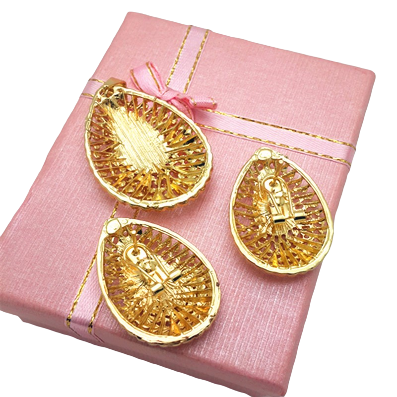 Damen Gold Cutout Baum Übergilde Oval Pendant Ohrringe Kettenhalskette Set | Shop Nory